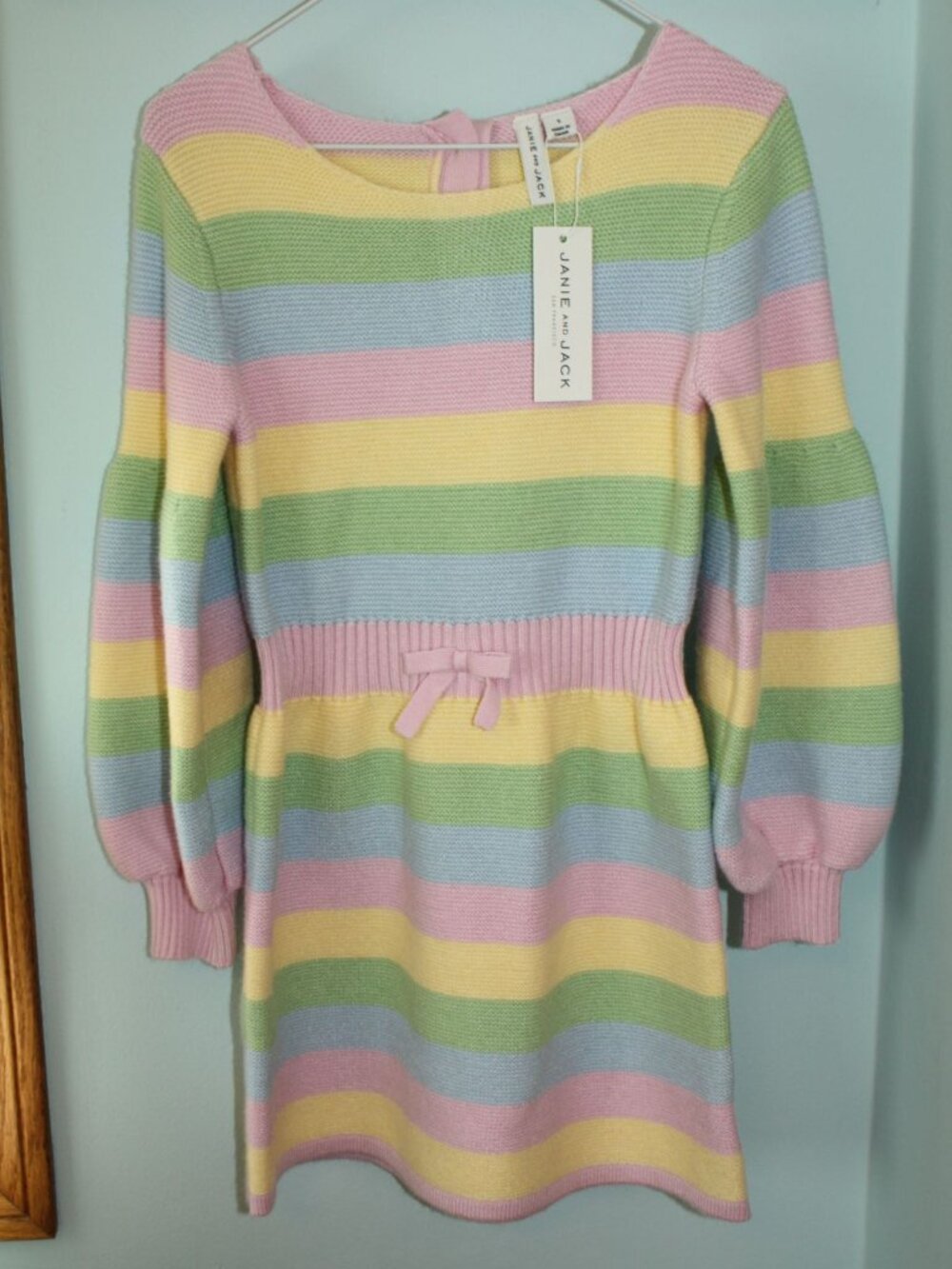 Janie and Jack Size 5 ROSEATE SPOONBILL Pastel Striped Balloon Sleeve Dress NWT